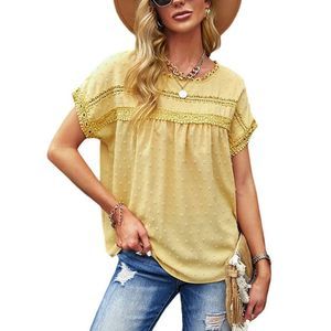 Danqi Yellow Lace Swiss Dot Shift Top Women Size M